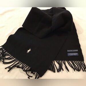 Vintage Ralph Lauren Polo Pony Black Wool Scarf Made in Scotland